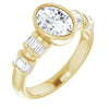 Cubic Zirconia Engagement Ring- The Astrid (Customizable Bezel-set Oval Cut Design with Quad Horizontal Band Sleeves of Baguette Accents)