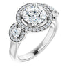 10K White Gold Customizable 3x Halo-Enhanced 3-stone Style with Round Cut Center and Round Cut Accents