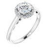 10K White Gold Customizable Cathedral-Halo Round Cut Style featuring Sculptural Trellis