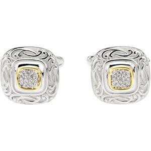 **Men's Cufflinks- 0.14 TCW 21-stone Two-tone with Hand-Engraving