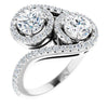 10K White Gold Customizable Double Round Cut 2-Stone Style Enhanced with Accented Artisan Bypass Band