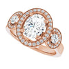 Cubic Zirconia Engagement Ring- The Carina Mixe (Customizable 3x Halo-Enhanced 3-stone Style with Oval Cut Center and Round Cut Accents)