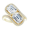 Cubic Zirconia Engagement Ring- The Anushka (Customizable Double Emerald Cut 2-Stone Style Enhanced with Accented Artisan Bypass Band)