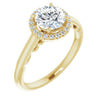 10K Yellow Gold Customizable Cathedral-Halo Round Cut Style featuring Sculptural Trellis