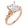 10K Rose Gold Customizable 7-stone Design with Princess/Square Cut Center Plus Sculptural Band and Filigree