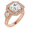10K Rose Gold Customizable 3x Halo-Enhanced 3-stone Style with Asscher Cut Center and Round Cut Accents