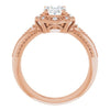 Cubic Zirconia Engagement Ring- The Ashton (Customizable Vintage Oval Cut Design with Beaded Milgrain and Starburst Semi-Halo)