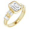 Cubic Zirconia Engagement Ring- The Astrid (Customizable Bezel-set Emerald Cut Design with Quad Horizontal Band Sleeves of Baguette Accents)