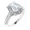 Cubic Zirconia Engagement Ring- The Ashton (Customizable Vintage Emerald Cut Design with Beaded Milgrain and Starburst Semi-Halo)