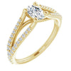 10K Yellow Gold Customizable Cathedral-raised Oval Cut Center with Exquisite Accented Split-band