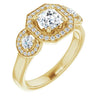 10K Yellow Gold Customizable 3x Halo-Enhanced 3-stone Style with Asscher Cut Center and Round Cut Accents