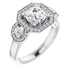 10K White Gold Customizable 3x Halo-Enhanced 3-stone Style with Asscher Cut Center and Round Cut Accents