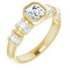 10K Yellow Gold Customizable Bezel-set Asscher Cut Design with Quad Horizontal Band Sleeves of Baguette Accents