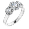 10K White Gold Customizable 3x Halo-Enhanced 3-stone Style with Marquise Cut Center and Round Cut Accents