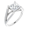 10K White Gold Customizable Cathedral-raised Princess/Square Cut Center with Exquisite Accented Split-band