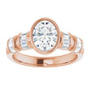 Cubic Zirconia Engagement Ring- The Astrid (Customizable Bezel-set Oval Cut Design with Quad Horizontal Band Sleeves of Baguette Accents)