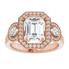 Cubic Zirconia Engagement Ring- The Carina Mixe (Customizable 3x Halo-Enhanced 3-stone Style with Emerald Cut Center and Round Cut Accents)