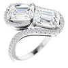 Cubic Zirconia Engagement Ring- The Anushka (Customizable Double Emerald Cut 2-Stone Style Enhanced with Accented Artisan Bypass Band)