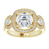 Cubic Zirconia Engagement Ring- The Carina Mixe (Customizable 3x Halo-Enhanced 3-stone Style with Cushion Cut Center and Round Cut Accents)