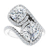Cubic Zirconia Engagement Ring- The Anushka (Customizable Double Cushion Cut 2-Stone Style Enhanced with Accented Artisan Bypass Band)