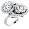 10K White Gold Customizable Double Round Cut 2-Stone Style Enhanced with Accented Artisan Bypass Band