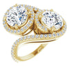 Cubic Zirconia Engagement Ring- The Anushka (Customizable Double Round Cut 2-Stone Style Enhanced with Accented Artisan Bypass Band)