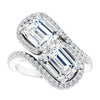 Cubic Zirconia Engagement Ring- The Anushka (Customizable Double Emerald Cut 2-Stone Style Enhanced with Accented Artisan Bypass Band)