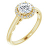 10K Yellow Gold Customizable Cathedral-Halo Round Cut Style featuring Sculptural Trellis