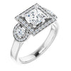 10K White Gold Customizable 3x Halo-Enhanced 3-stone Style with Princess/Square Cut Center and Round Cut Accents