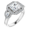 Cubic Zirconia Engagement Ring- The Carina Mixe (Customizable 3x Halo-Enhanced 3-stone Style with Asscher Cut Center and Round Cut Accents)