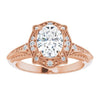 Cubic Zirconia Engagement Ring- The Ashton (Customizable Vintage Oval Cut Design with Beaded Milgrain and Starburst Semi-Halo)