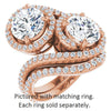 Cubic Zirconia Engagement Ring- The Anushka (Customizable Double Round Cut 2-Stone Style Enhanced with Accented Artisan Bypass Band)