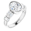 10K White Gold Customizable Bezel-set Oval Cut Design with Quad Horizontal Band Sleeves of Baguette Accents