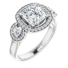 Cubic Zirconia Engagement Ring- The Carina Mixe (Customizable 3x Halo-Enhanced 3-stone Style with Cushion Cut Center and Round Cut Accents)