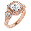Cubic Zirconia Engagement Ring- The Carina Mixe (Customizable 3x Halo-Enhanced 3-stone Style with Asscher Cut Center and Round Cut Accents)