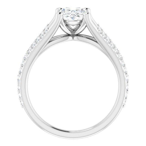 10K Rose Gold Customizable Cathedral-raised Oval Cut Center with Exquisite Accented Split-band