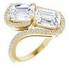 Cubic Zirconia Engagement Ring- The Anushka (Customizable Double Emerald Cut 2-Stone Style Enhanced with Accented Artisan Bypass Band)