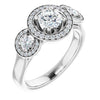 10K White Gold Customizable 3x Halo-Enhanced 3-stone Style with Round Cut Center and Round Cut Accents