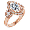 Cubic Zirconia Engagement Ring- The Carina Mixe (Customizable 3x Halo-Enhanced 3-stone Style with Marquise Cut Center and Round Cut Accents)