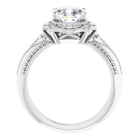 10K Rose Gold Customizable Vintage Cushion Cut Design with Beaded Milgrain and Starburst Semi-Halo