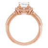 Cubic Zirconia Engagement Ring- The Ashton (Customizable Vintage Emerald Cut Design with Beaded Milgrain and Starburst Semi-Halo)