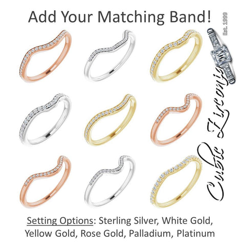 Cubic Zirconia Matching Band, Contour Band (With Stones)