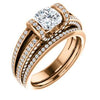 CZ Wedding Set, featuring The Scarlett engagement ring (Cushion Cut with Prong-Accented Bar Basket and Split Pavé Band)
