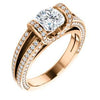 CZ Wedding Set, featuring The Scarlett engagement ring (Cushion Cut with Prong-Accented Bar Basket and Split Pavé Band)