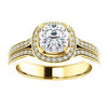 CZ Wedding Set, featuring The Mia Sofia engagement ring (Customizable Cathedral-Halo Cushion Cut Style with Wide Split-Pavé Band)