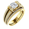 CZ Wedding Set, featuring The Scarlett engagement ring (Cushion Cut with Prong-Accented Bar Basket and Split Pavé Band)