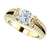 CZ Wedding Set, featuring The Scarlett engagement ring (Cushion Cut with Prong-Accented Bar Basket and Split Pavé Band)