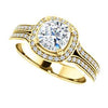 CZ Wedding Set, featuring The Mia Sofia engagement ring (Customizable Cathedral-Halo Cushion Cut Style with Wide Split-Pavé Band)