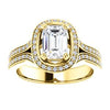 CZ Wedding Set, featuring The Mia Sofia engagement ring (Customizable Cathedral-Halo Emerald Cut Style with Wide Split-Pavé Band)