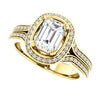 CZ Wedding Set, featuring The Mia Sofia engagement ring (Customizable Cathedral-Halo Emerald Cut Style with Wide Split-Pavé Band)